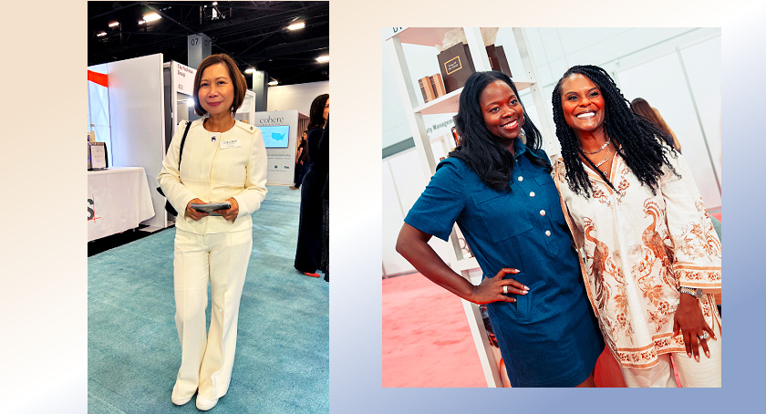 Cosmoprof NA's Liza Rapay; Ukachi Anonyuo and friend at Cosmoprof NA in Miami.